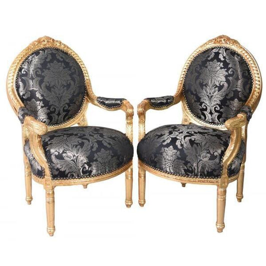 2X FAUTEUILS ROCOCO AMBIANCE ROYALE NOIR OR