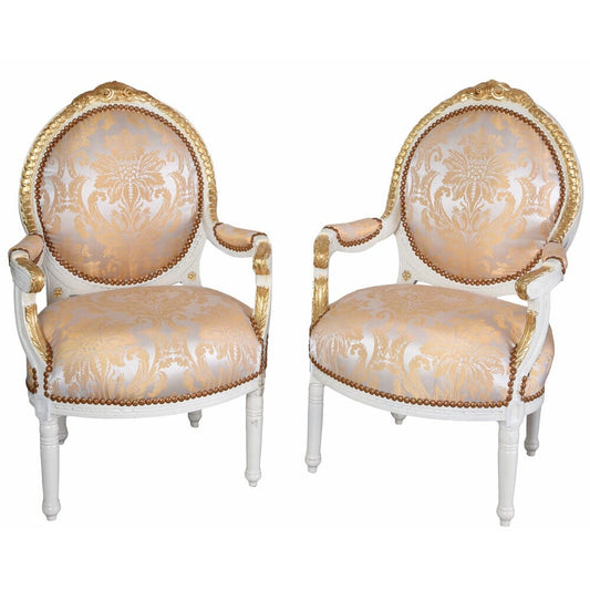 2X FAUTEUILS ROCOCO ROYAL AMBIENCE CRÈME BLANC ARGENT+DORÉ