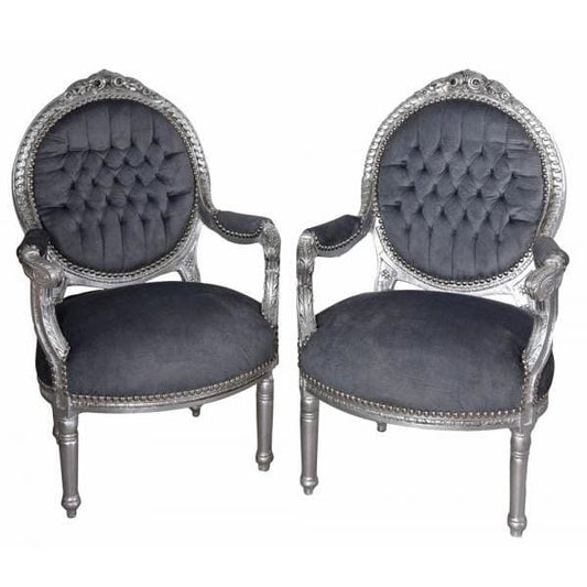 2X FAUTEUILS GIGANTIQUES ROCOCO AMBIANCE ROYALE GRIS ARGENT