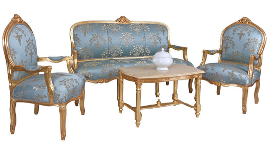 SITZGRUPPE BAROCK SALONGARNITUR SOFA & ZWEI SESSEL TISCH