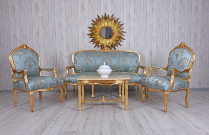 GRUPPO DI SEDUTE SET SALOTTO BAROCCO DIVANO E DUE POLTRONE TAVOLO