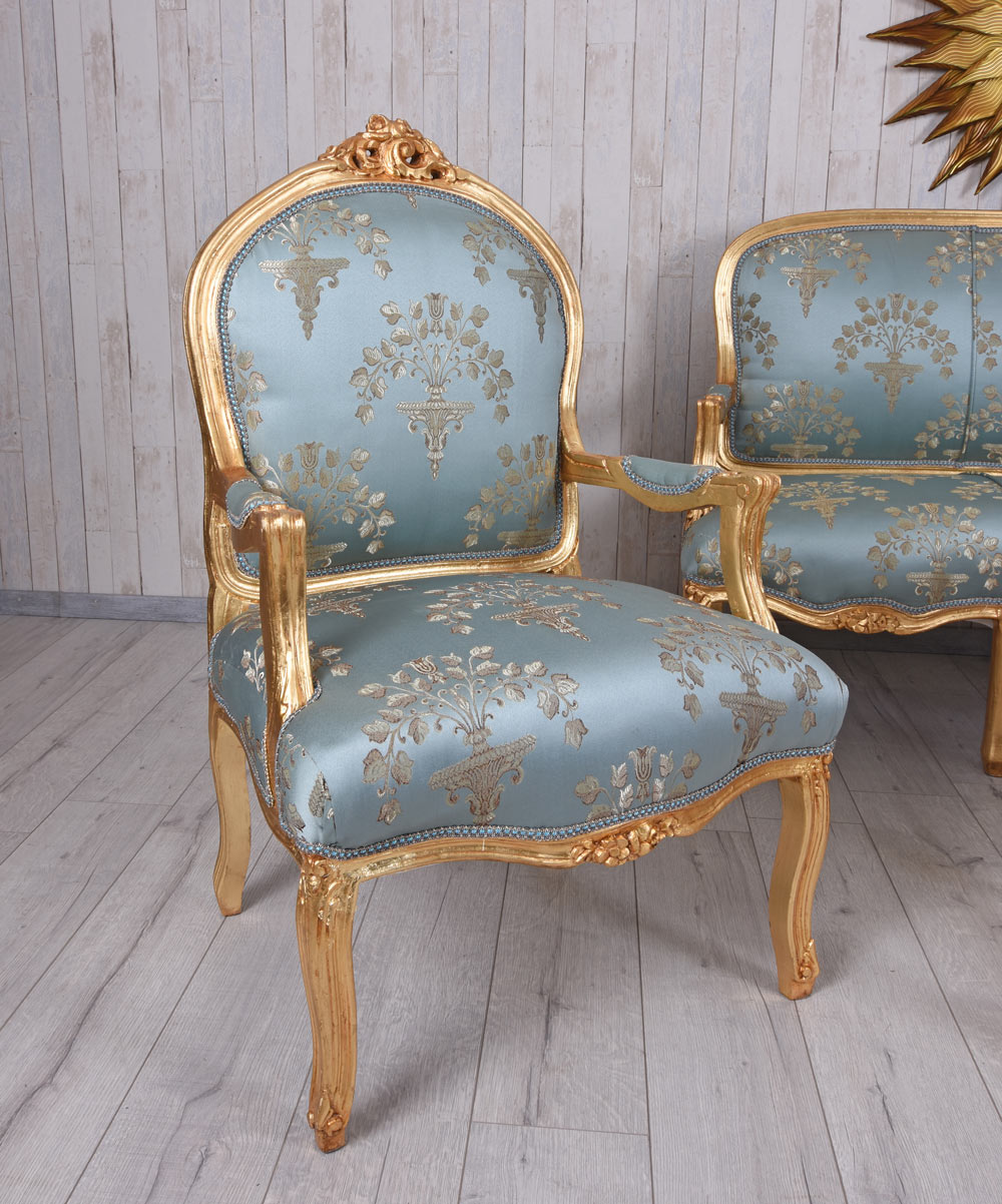 GRUPPO DI SEDUTE SET SALOTTO BAROCCO DIVANO E DUE POLTRONE TAVOLO