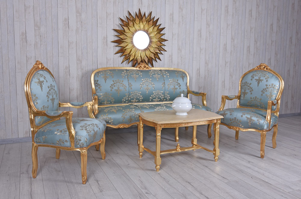 GRUPPO DI SEDUTE SET SALOTTO BAROCCO DIVANO E DUE POLTRONE TAVOLO