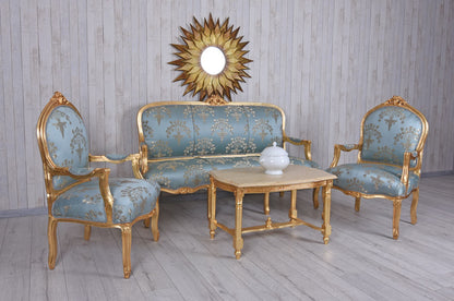 GRUPPO DI SEDUTE SET SALOTTO BAROCCO DIVANO E DUE POLTRONE TAVOLO