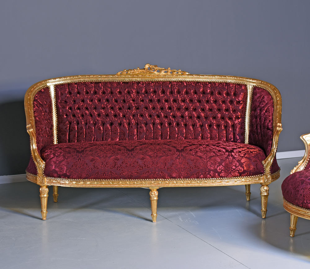 GRUPPO DI SEDUTE SET SALOTTO BAROCCO DIVANO E DUE POLTRONE TAVOLO MARMO