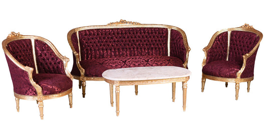 SITZGRUPPE BAROCK SALONGARNITUR SOFA & ZWEI SESSEL TISCH MARMOR
