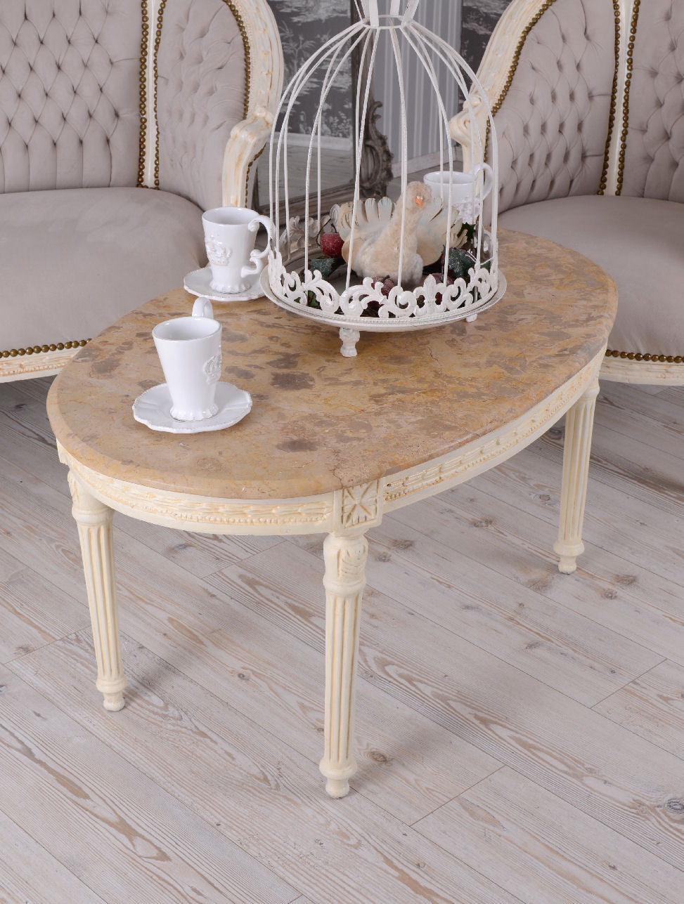 GRUPPO DI SEDUTE SET SALOTTO BAROCCO DIVANO E DUE POLTRONE TAVOLO MARMO