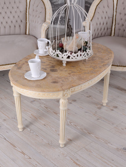 GRUPPO DI SEDUTE SET SALOTTO BAROCCO DIVANO E DUE POLTRONE TAVOLO MARMO