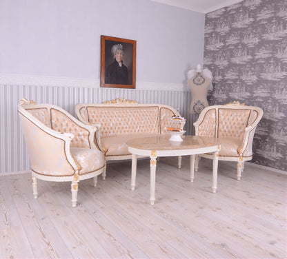 SITZGRUPPE BAROCK SALONGARNITUR SOFA & ZWEI SESSEL TISCH