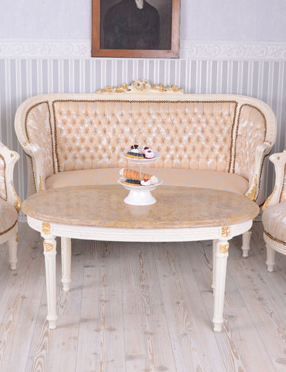 SITZGRUPPE BAROCK SALONGARNITUR SOFA & ZWEI SESSEL TISCH