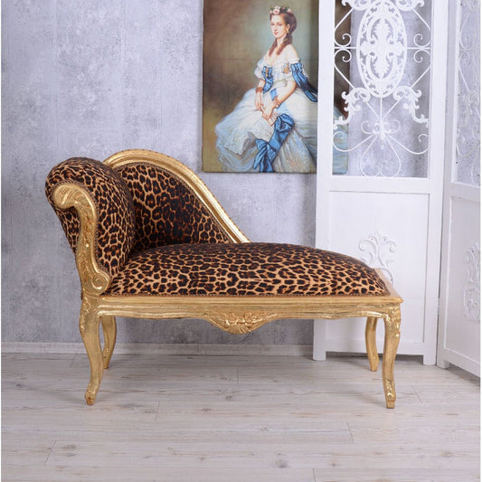 ROMANTISCHES SOFA OTTOMANE LANDHAUSSTIL SHABBY GOLD LEOPARD