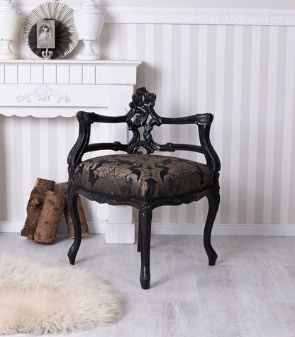 SEDIA ANGOLARE SEDIA BAROCCA POLTRONA SEDIA IMBOTTITA ANTICO NERO ORO