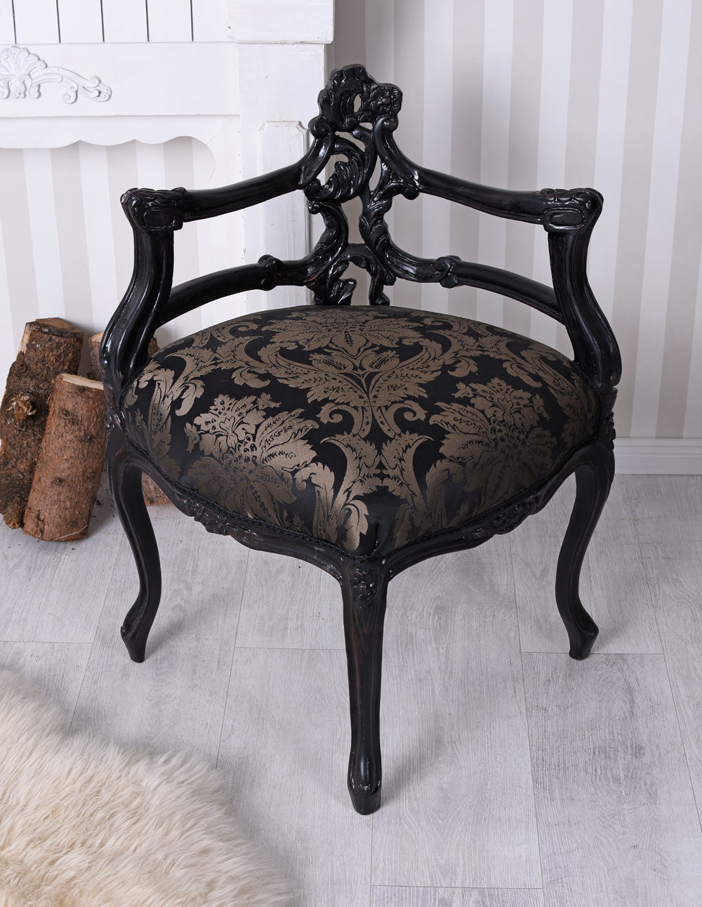 SEDIA ANGOLARE SEDIA BAROCCA POLTRONA SEDIA IMBOTTITA ANTICO NERO ORO