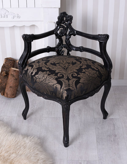 SEDIA ANGOLARE SEDIA BAROCCA POLTRONA SEDIA IMBOTTITA ANTICO NERO ORO