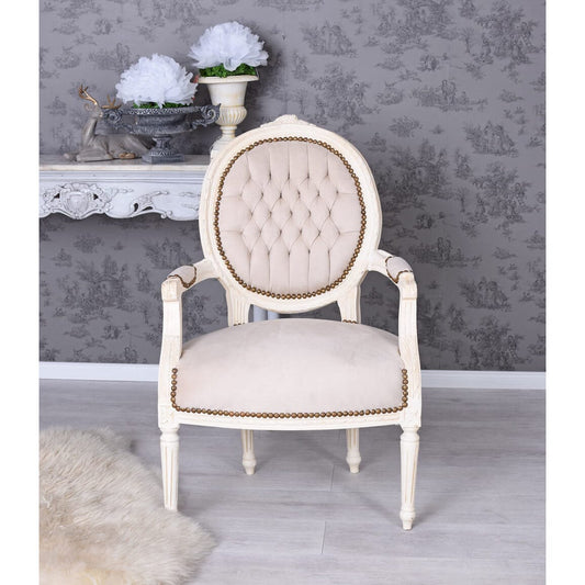 POLTRONA BAROCCA IN STILE SHABBY CHIC VINTAGE BIANCO-CREMA GRIGIO CHIARO