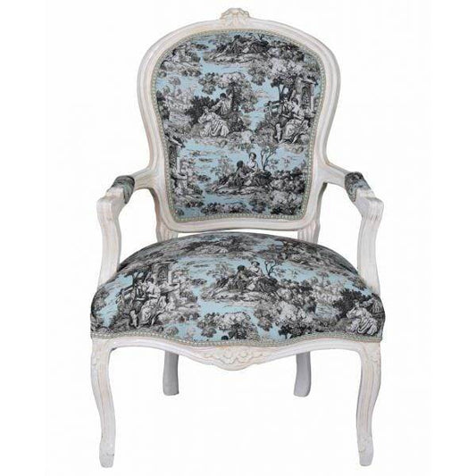 KÖNIGLICHER BAROCKER ARMLEHNSTUHL LOUIS XVI WEISS ROCOCO BLAU - Palo24