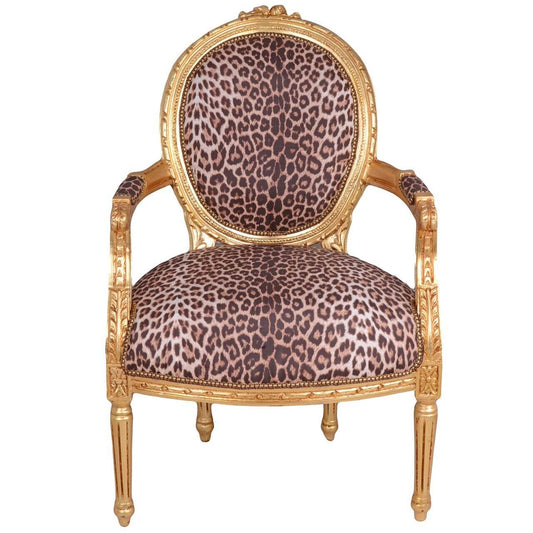 KÖNIGLICHER MEDAILLON SESSEL BAROCKSTIL GOLD LEOPARD - Palo24