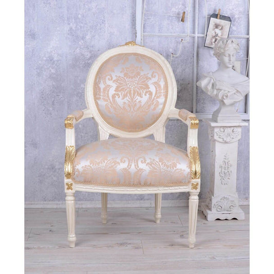 KÖNIGLICHER MEDAILLON SESSEL BAROCKSTIL CREME-WEISS SILBER+GOLD - Palo24