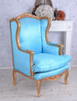 CHAISE BAROQUE WEAR FAUTEUIL TRÔNE ROYAL OR ANTIQUE BLEU CLAIR