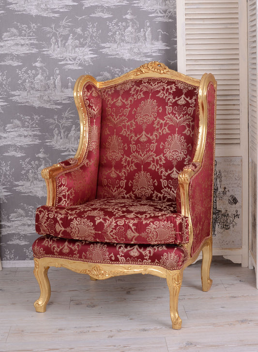 BAROCKER OHRENSESSEL KÖNIGLICHER THRON ARMLEHNSESSEL ANTIK