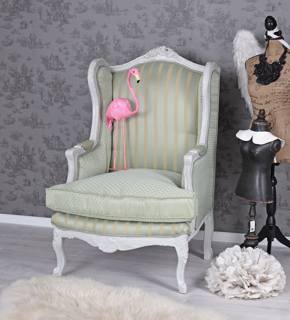 POLTRONA BAROCCA A VENTO POLTRONA ROYAL THRONE GRIGIO CHIARO ANTICO VERDE