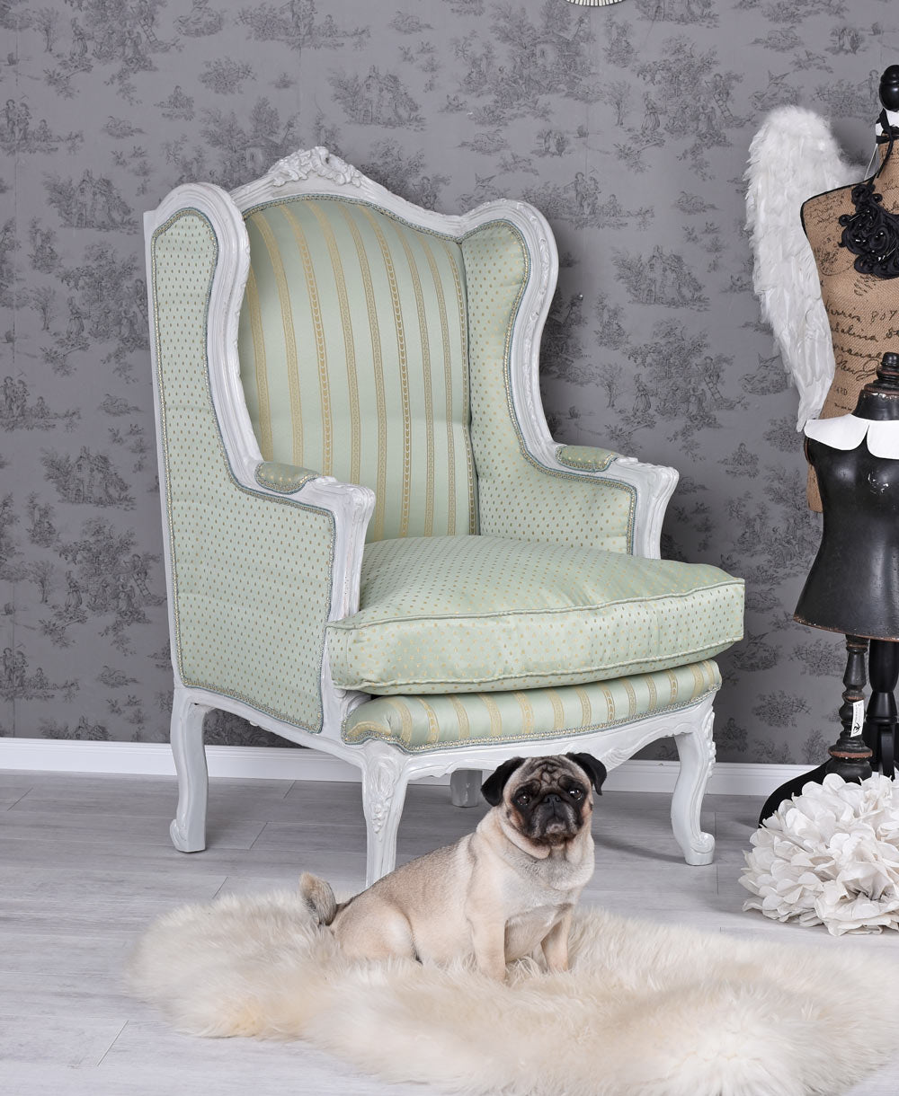 POLTRONA BAROCCA A VENTO POLTRONA ROYAL THRONE GRIGIO CHIARO ANTICO VERDE