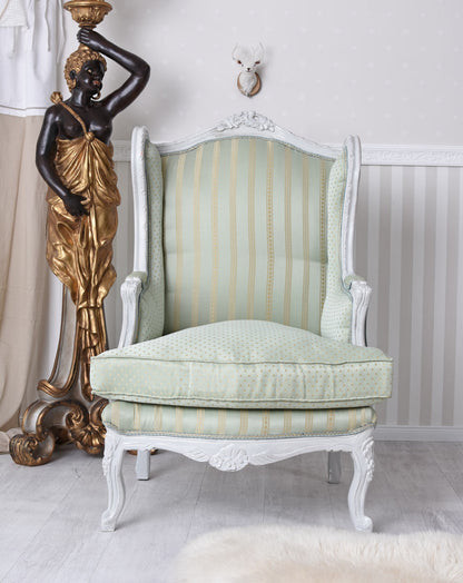 POLTRONA BAROCCA A VENTO POLTRONA ROYAL THRONE GRIGIO CHIARO ANTICO VERDE