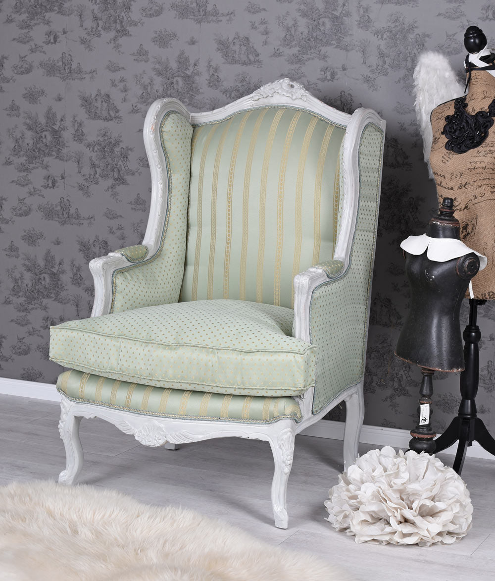 POLTRONA BAROCCA A VENTO POLTRONA ROYAL THRONE GRIGIO CHIARO ANTICO VERDE