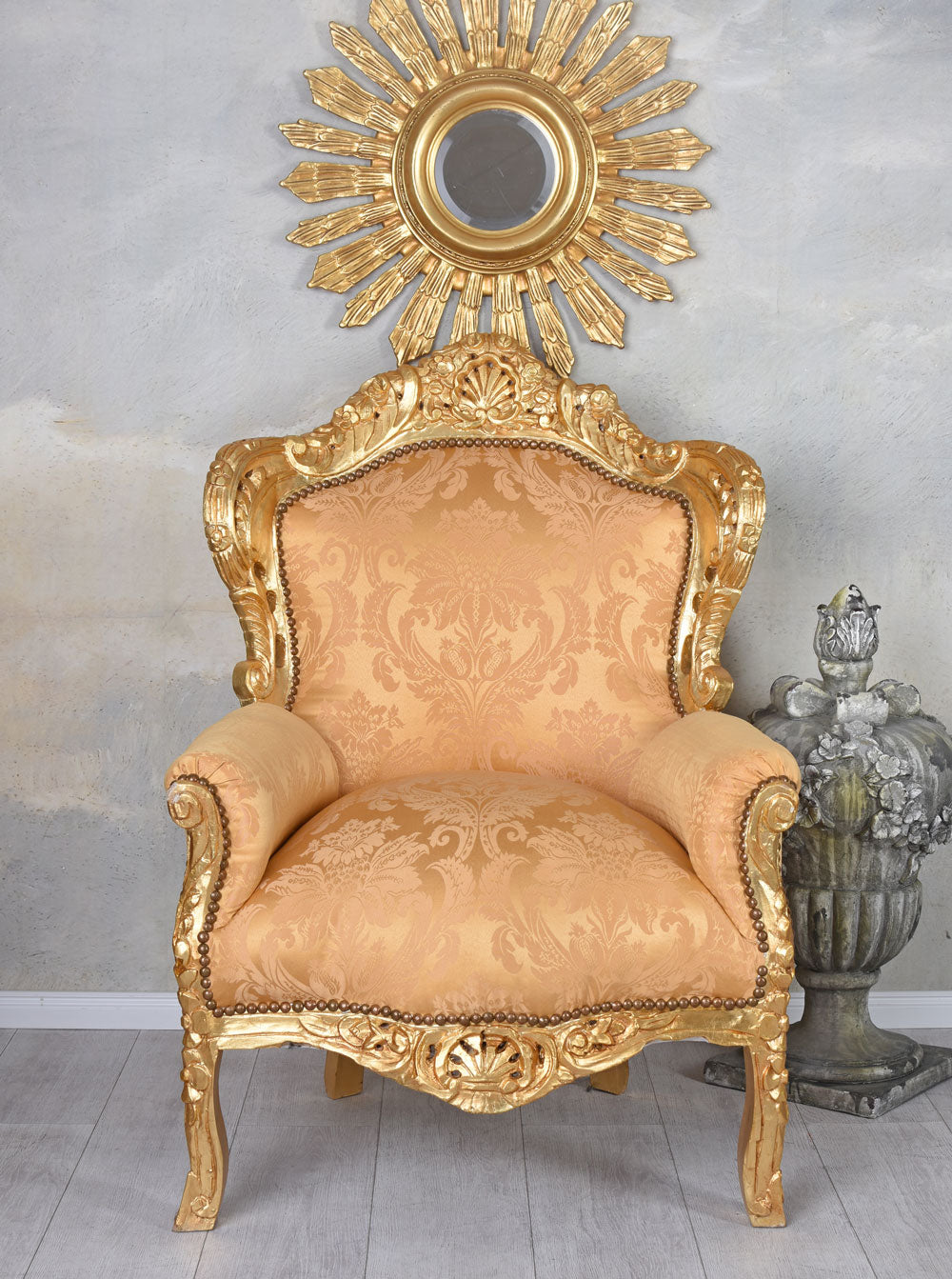 CHAISE BAROCK XXL FAUTEUIL DORÉ CHAISE ANTIQUE VERSAILLES 116CM