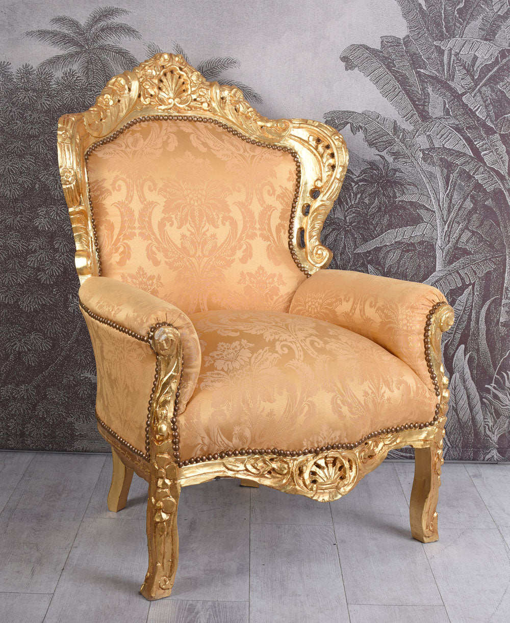 CHAISE BAROCK XXL FAUTEUIL DORÉ CHAISE ANTIQUE VERSAILLES 116CM
