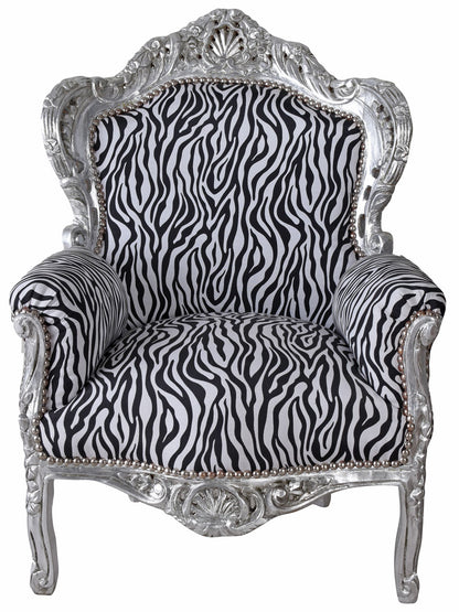 XXL SESSEL BAROCK ZEBRA SILBER