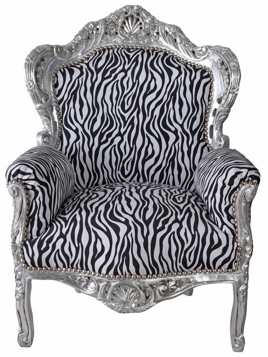 XXL SESSEL BAROCK ZEBRA SILBER
