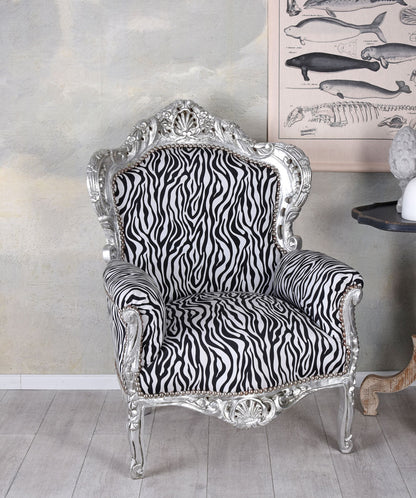 XXL SESSEL BAROCK ZEBRA SILBER