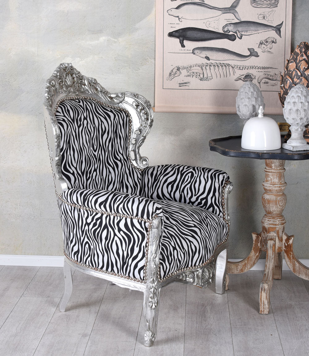 XXL SESSEL BAROCK ZEBRA SILBER