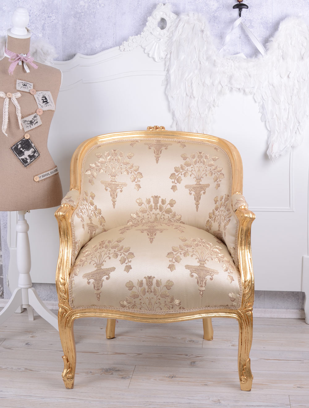 Sessel Antik Thron Barock Armlehnstuhl Rokoko gold