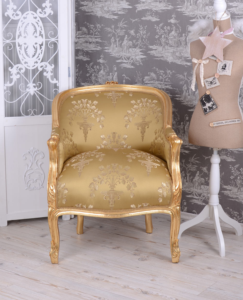 BERGERE EN CONFESSIONAL BAROCK SESSEL DUNKELGOLD