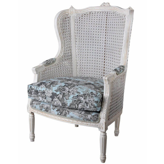 ELEGANTER OHRENSESSEL IM BAROCK STIL WEISS ROCOCO BLAU - Palo24