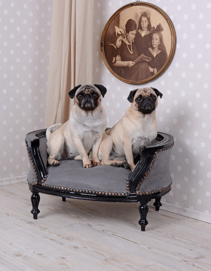 LIT ROYAL POUR CHIEN CANAPÉ POUR CHIEN STYLE BAROQUE CARLIN BULLY NOIR GRIS
