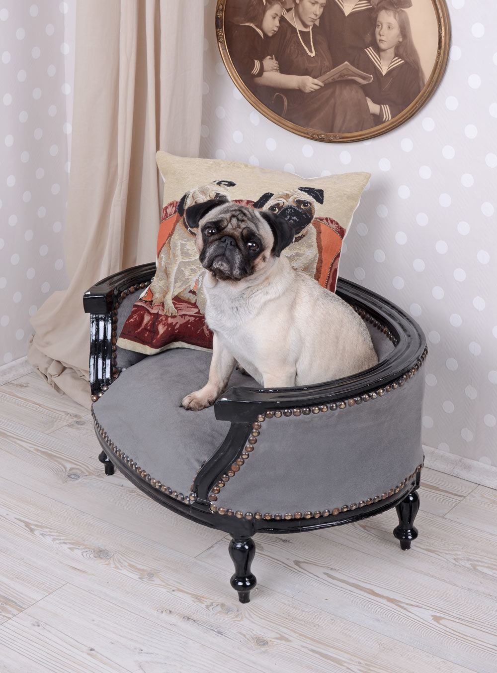 LIT ROYAL POUR CHIEN CANAPÉ POUR CHIEN STYLE BAROQUE CARLIN BULLY NOIR GRIS