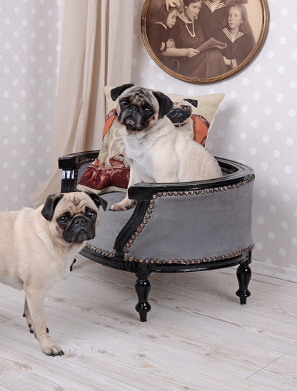 LIT ROYAL POUR CHIEN CANAPÉ POUR CHIEN STYLE BAROQUE CARLIN BULLY NOIR GRIS