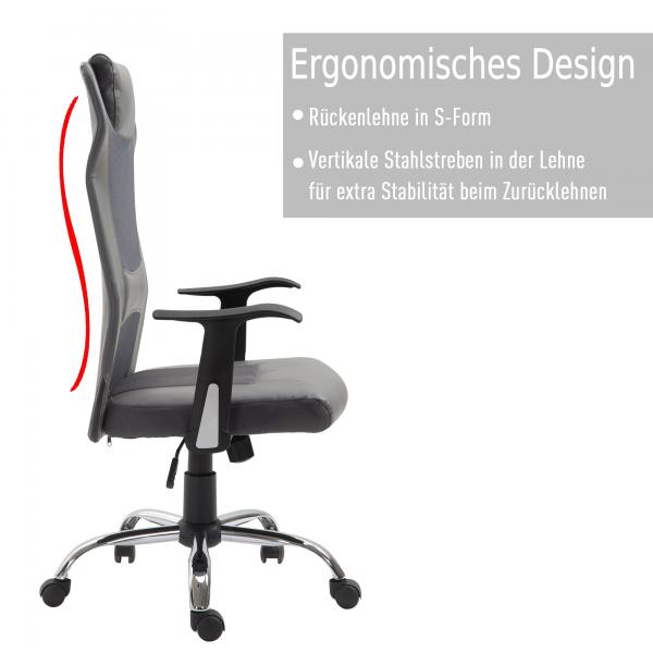 Bürostuhl höhenverstellbar Chefsessel Gaming Stuhl ergonomisch PU grau