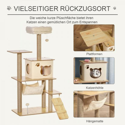 Kratzbaum Katzenbaum Kletterbaum Katzenhöhle 130 cm Plüsch Gelb - Palo24