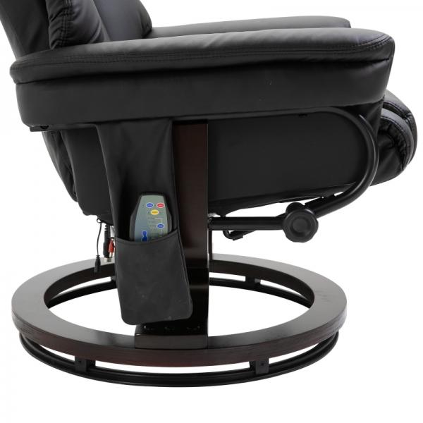 Fauteuil de relaxation avec fonction massage, repose-pieds, fauteuil de massage, fonction inclinable, noir