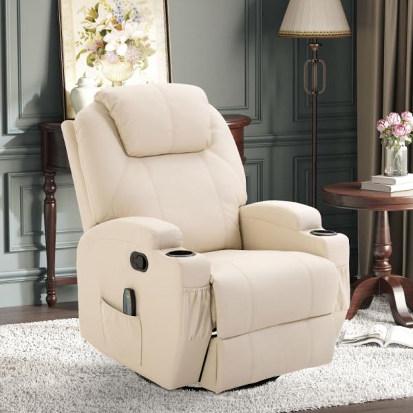 Fauteuil de massage électrique avec 5 modes de massage, fonction inclinable, mousse blanc crème