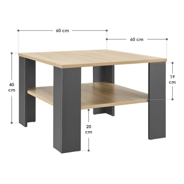 Tavolino grigio effetto legno 60x60 cm