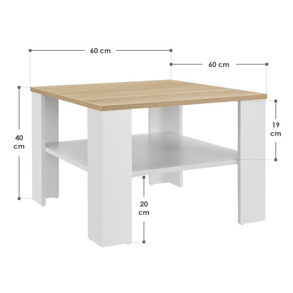 Table basse blanche aspect bois 60x60 cm