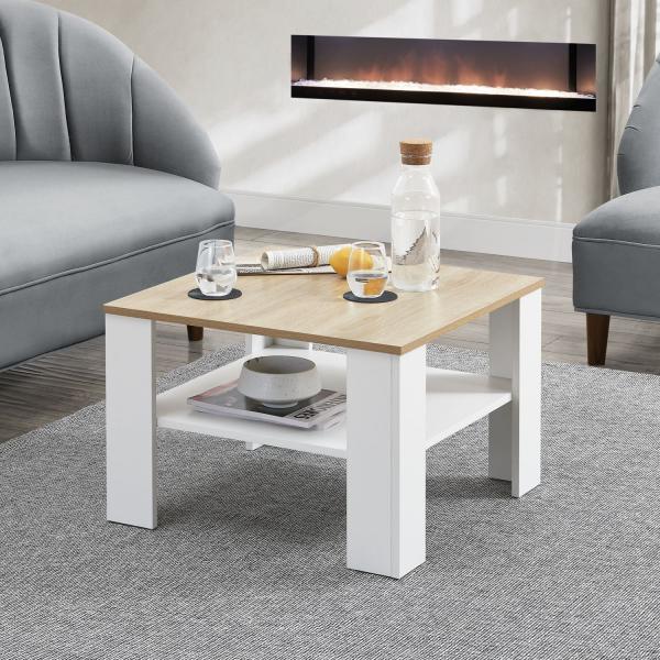 Table basse blanche aspect bois 60x60 cm