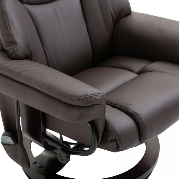 Fauteuil de massage, fauteuil de relaxation avec repose-pieds, fonction chauffante, simili cuir, marron