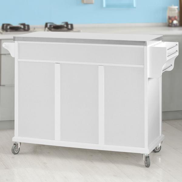 Kücheninsel Küchenwagen mit Edelstahlplatte Küchenschrank Weiss
