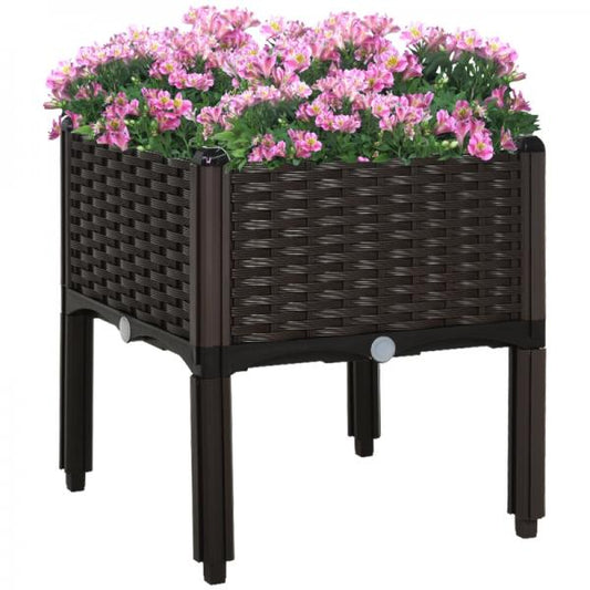 Gartenbeet Hochbeet Pflanzkasten Blumenkasten Rattan-Look Abflusslöcher PP Braun